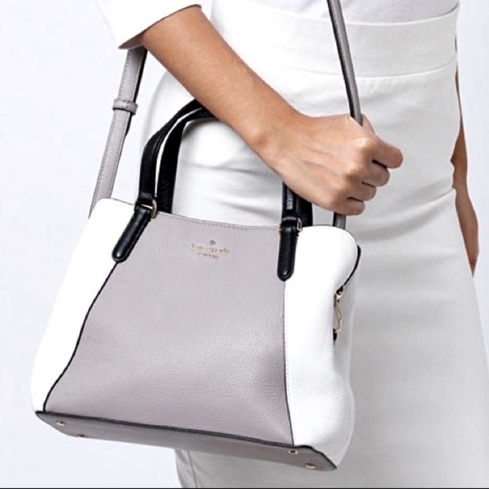 Kate Spade Gray/White Pebbled Leather Jackson Triple Compartment Satchel